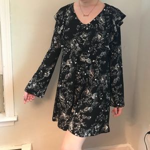Free Press Ruffled Long Sleeve Shift Dress Small